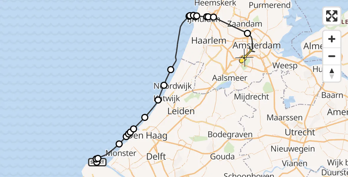 Routekaart van de vlucht: Politieheli naar Amsterdam