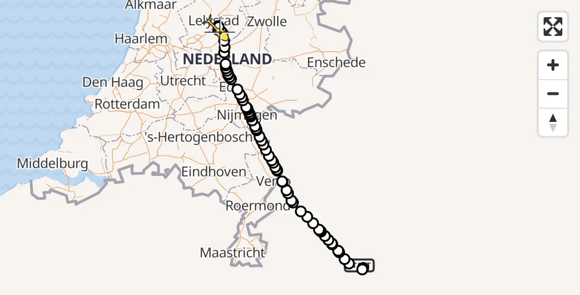 Routekaart van de vlucht: Traumaheli naar Lelystad Airport