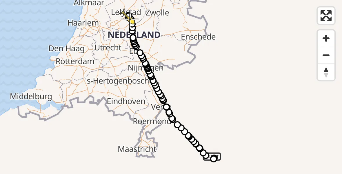 Routekaart van de vlucht: Traumahelikopter naar Lelystad Airport