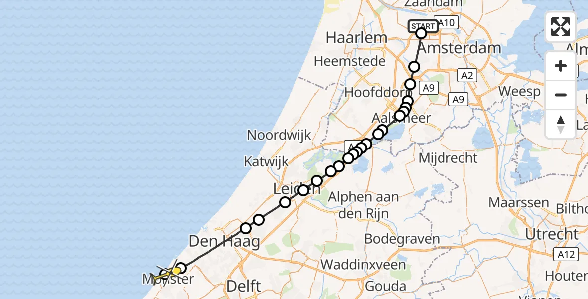 Routekaart van de vlucht: Lifeliner 1 naar Ter Heijde