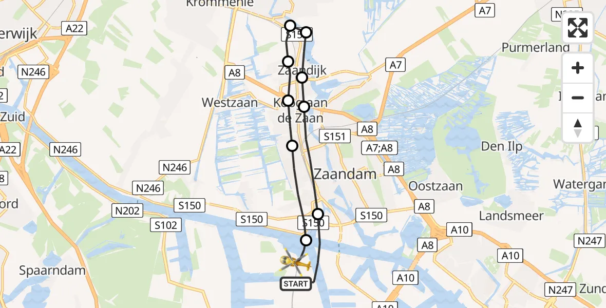 Vluchtroute Traumahelikopter Amsterdam Heliport - Amsterdam Heliport, 11 augustus 2023, 15:17