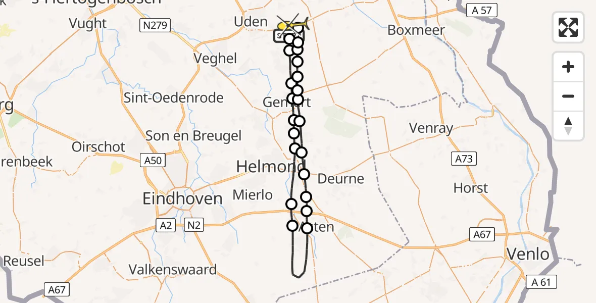 Routekaart van de vlucht: Lifeliner 3 naar Vliegbasis Volkel