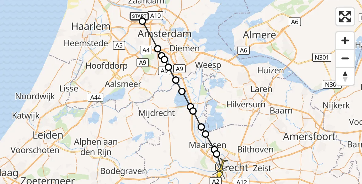 Routekaart van de vlucht: Lifeliner 1 naar Utrecht