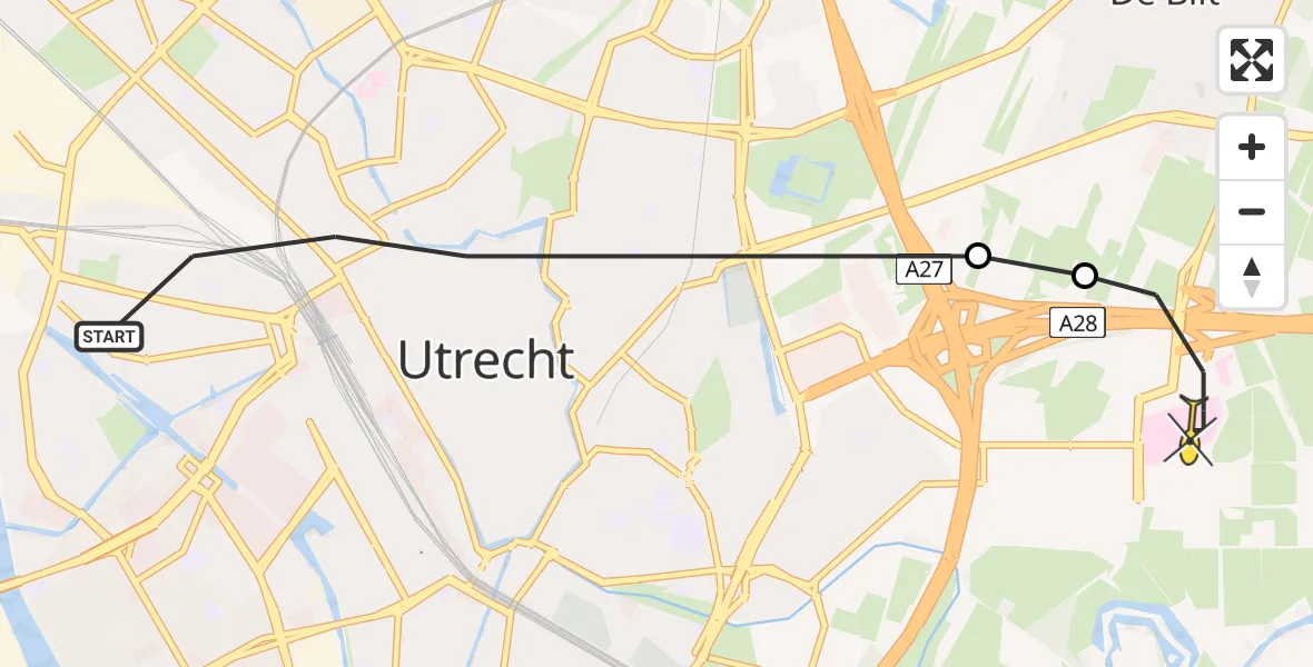 Routekaart van de vlucht: Lifeliner 1 naar Universitair Medisch Centrum Utrecht