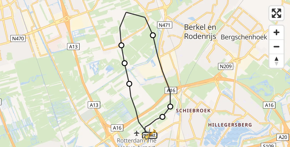 Vluchtroute Traumahelikopter Rotterdam The Hague Airport - Rotterdam The Hague Airport, 11 augustus 2023, 16:57