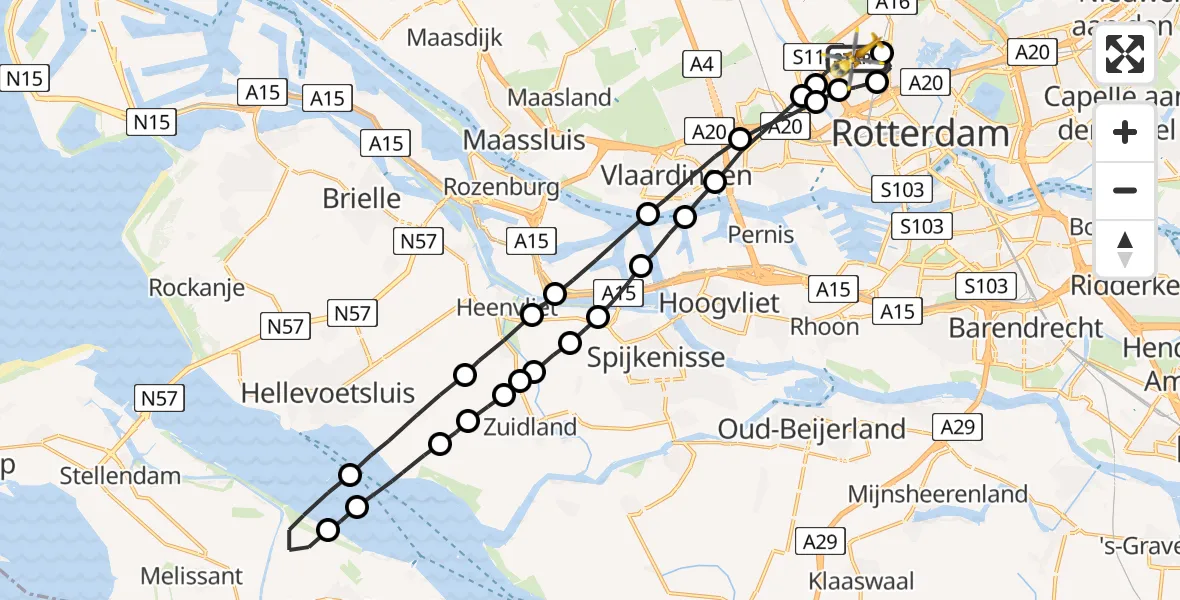 Vluchtroute Traumahelikopter Rotterdam The Hague Airport - Rotterdam The Hague Airport, 11 augustus 2023, 18:29