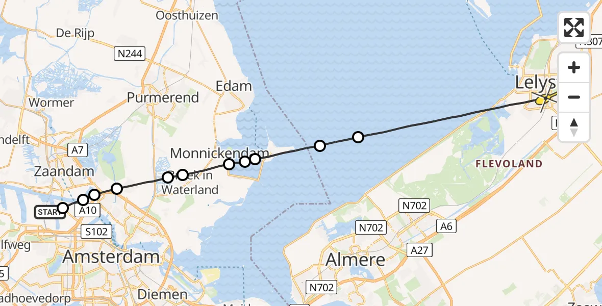 Routekaart van de vlucht: Lifeliner 1 naar Lelystad