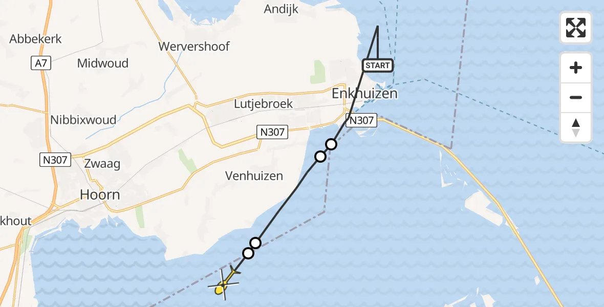 Routekaart van de vlucht: Politiehelikopter naar Lelystad