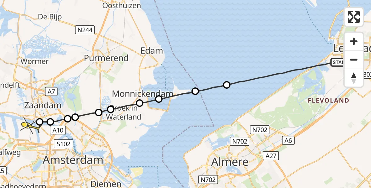 Routekaart van de vlucht: Lifeliner 1 naar Amsterdam Heliport