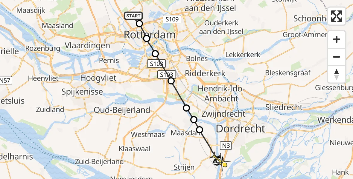 Routekaart van de vlucht: Lifeliner 2 naar Dordrecht