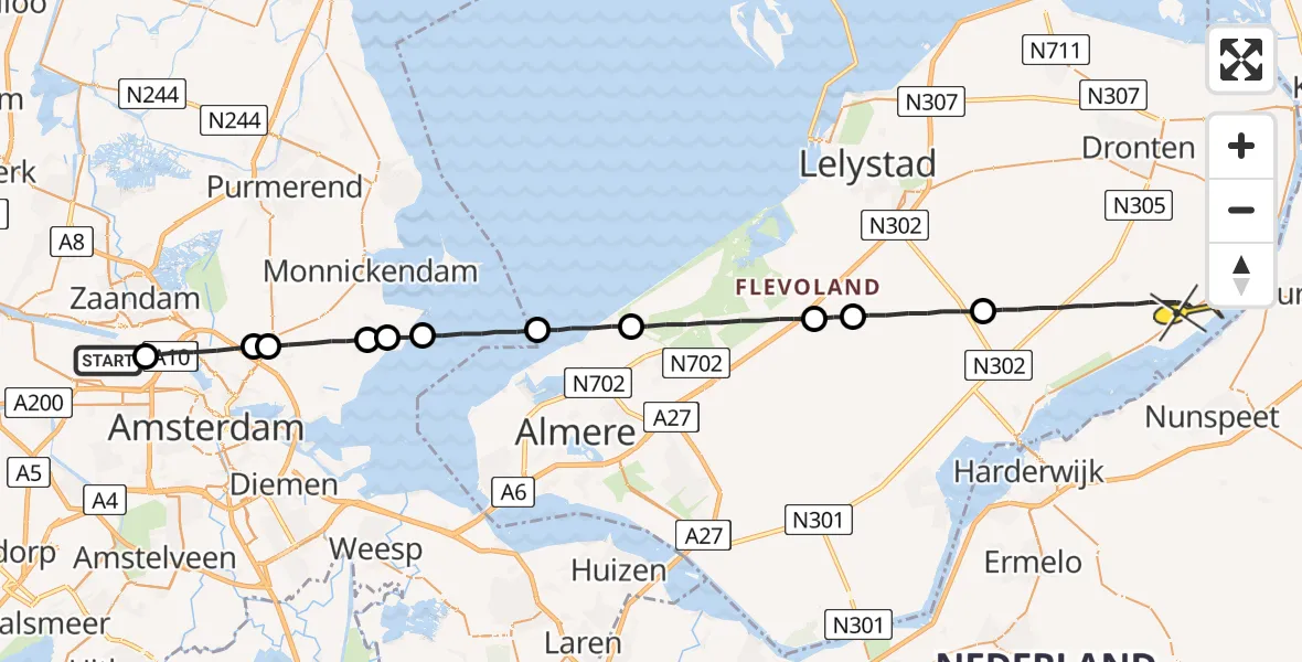 Routekaart van de vlucht: Lifeliner 1 naar Biddinghuizen