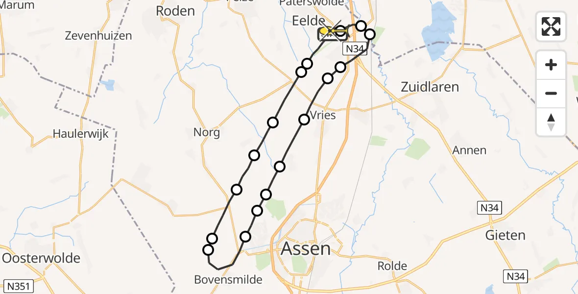 Routekaart van de vlucht: Lifeliner 4 naar Groningen Airport Eelde