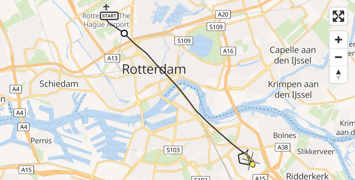 Routekaart van de vlucht: Lifeliner 2 naar Rotterdam