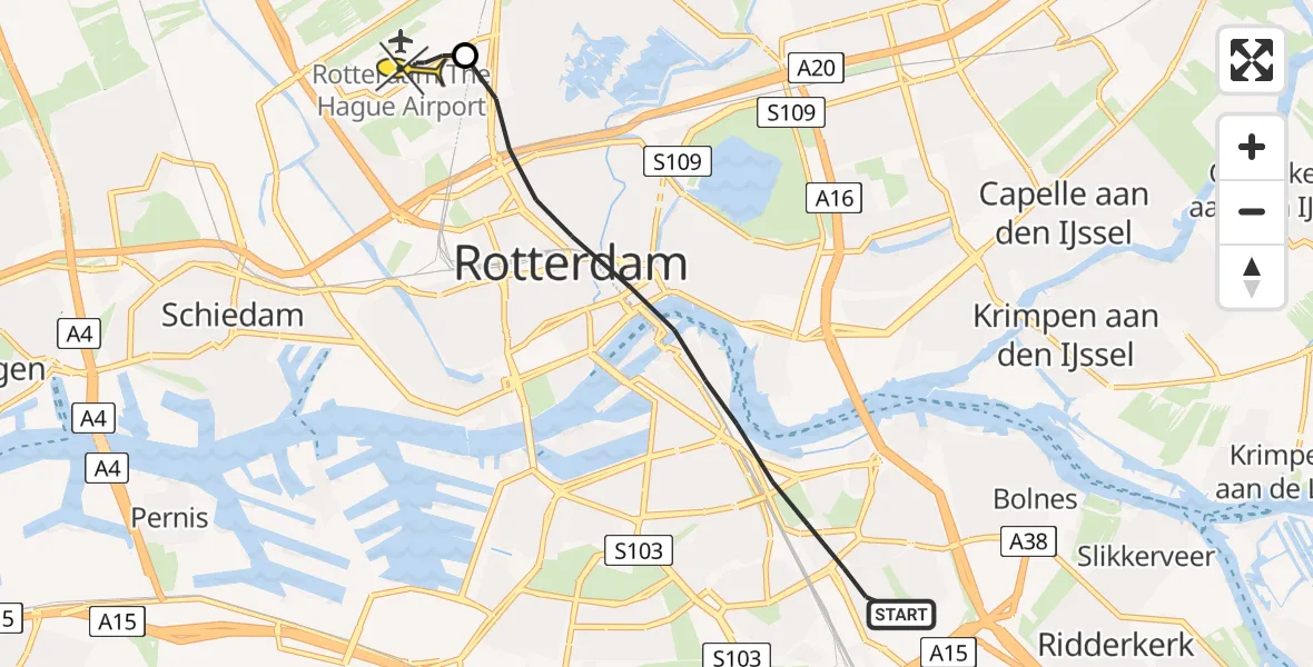 Routekaart van de vlucht: Lifeliner 2 naar Rotterdam The Hague Airport