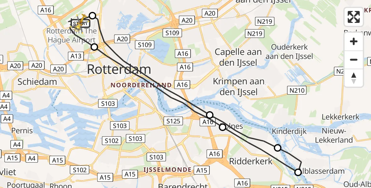 Vluchtroute Traumahelikopter Rotterdam The Hague Airport - Rotterdam The Hague Airport, 12 augustus 2023, 04:59