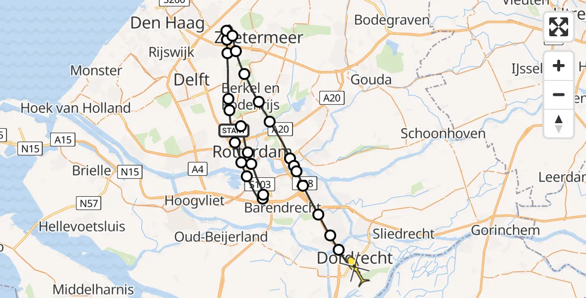 Routekaart van de vlucht: Lifeliner 2 naar Dordrecht