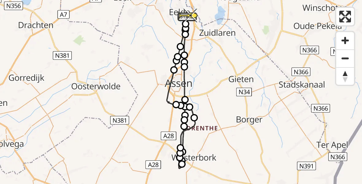Routekaart van de vlucht: Lifeliner 4 naar Groningen Airport Eelde