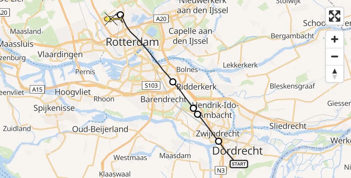 Routekaart van de vlucht: Lifeliner 2 naar Rotterdam The Hague Airport