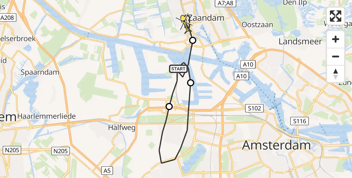 Routekaart van de vlucht: Lifeliner 1 naar Zaandam