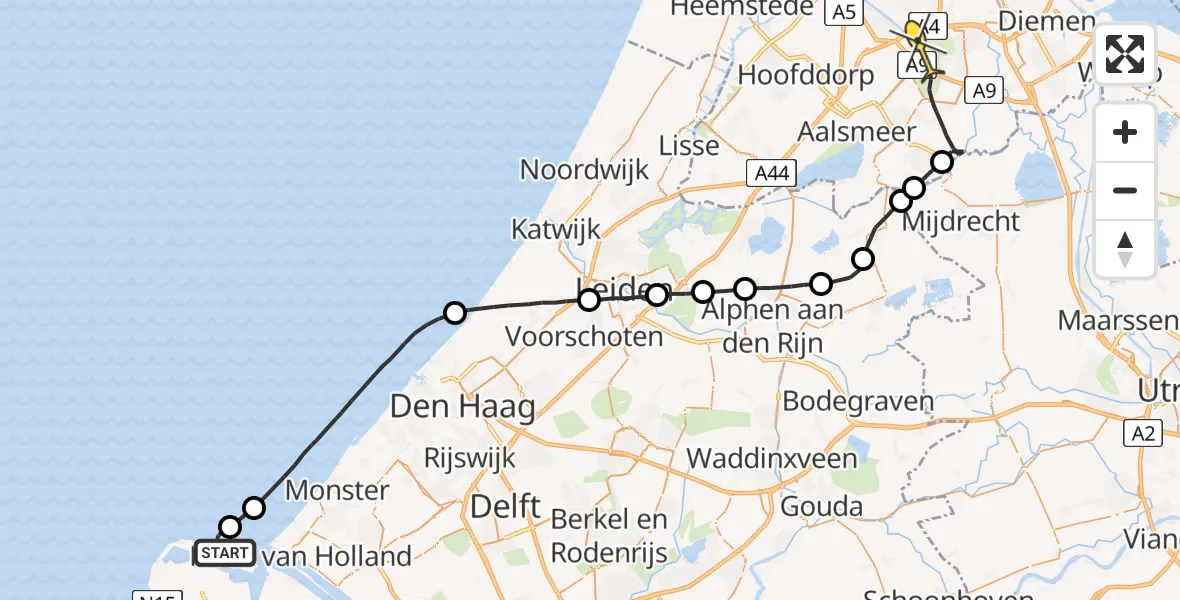 Routekaart van de vlucht: Politieheli naar Amstelveen