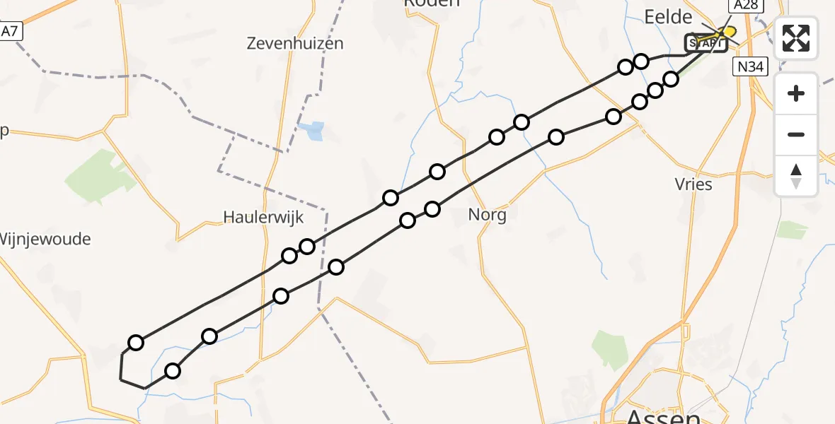 Routekaart van de vlucht: Lifeliner 4 naar Groningen Airport Eelde