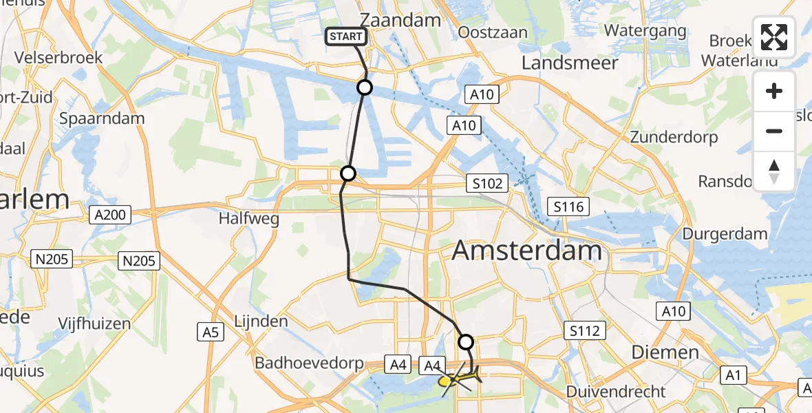 Routekaart van de vlucht: Lifeliner 1 naar VU Medisch Centrum Amsterdam