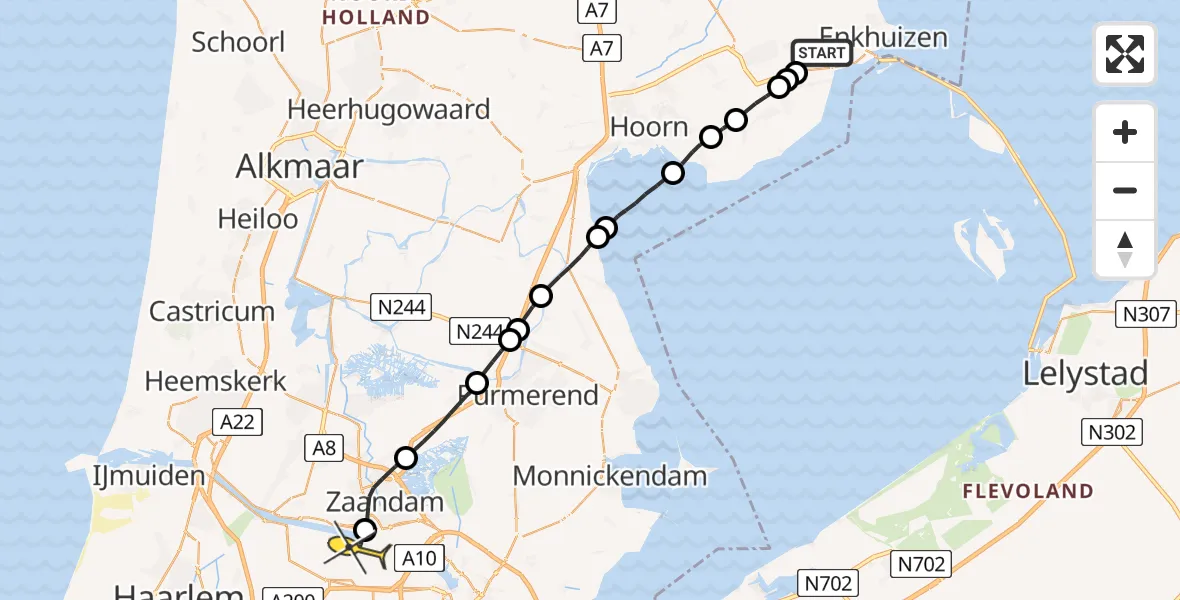 Routekaart van de vlucht: Lifeliner 3 naar Amsterdam Heliport