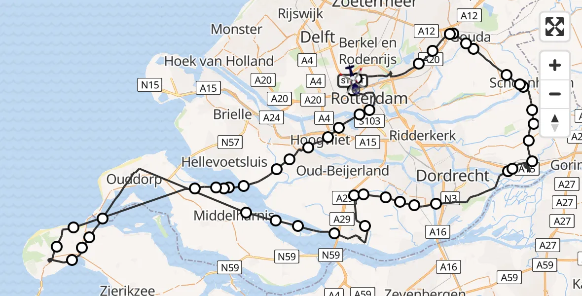 Vluchtroute Politiehelikopter Rotterdam The Hague Airport - Rotterdam The Hague Airport, 12 augustus 2023, 13:05