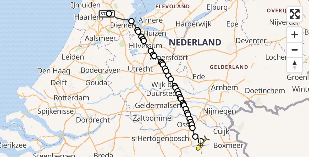Routekaart van de vlucht: Lifeliner 3 naar Vliegbasis Volkel