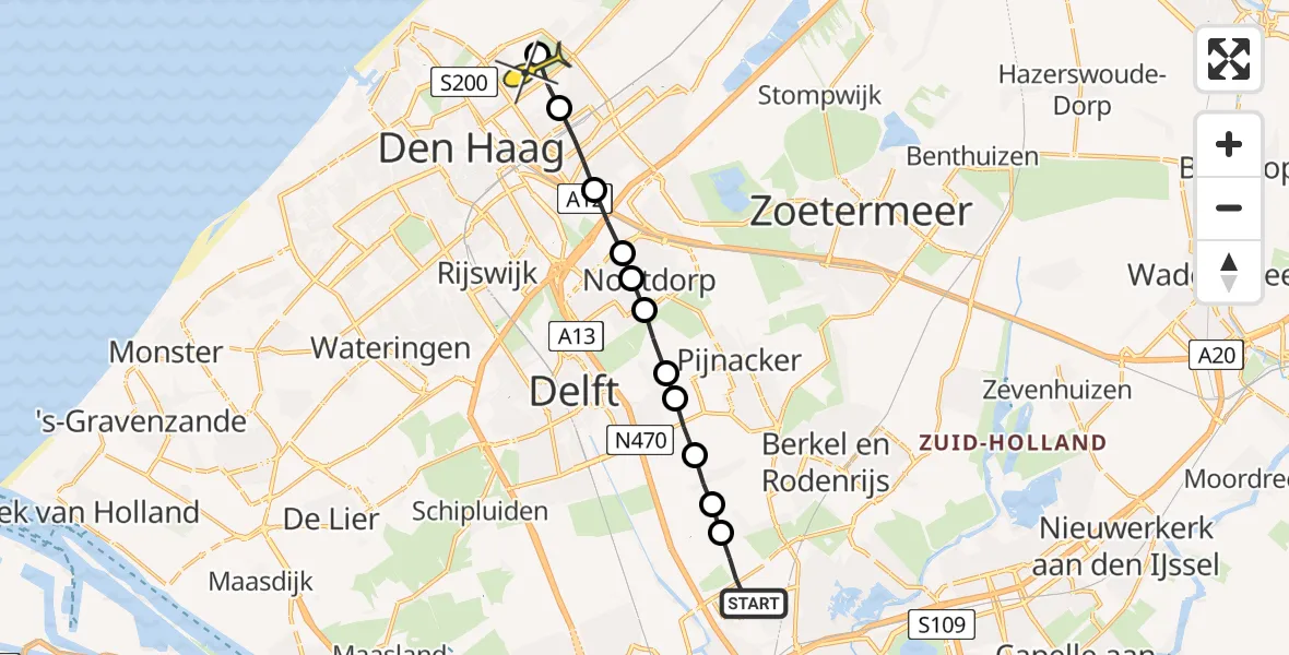 Routekaart van de vlucht: Lifeliner 2 naar Wassenaar