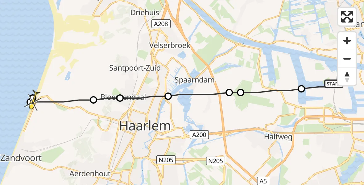 Routekaart van de vlucht: Lifeliner 1 naar Overveen