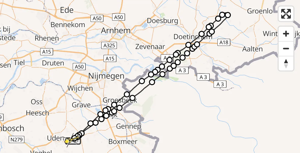 Routekaart van de vlucht: Lifeliner 3 naar Vliegbasis Volkel