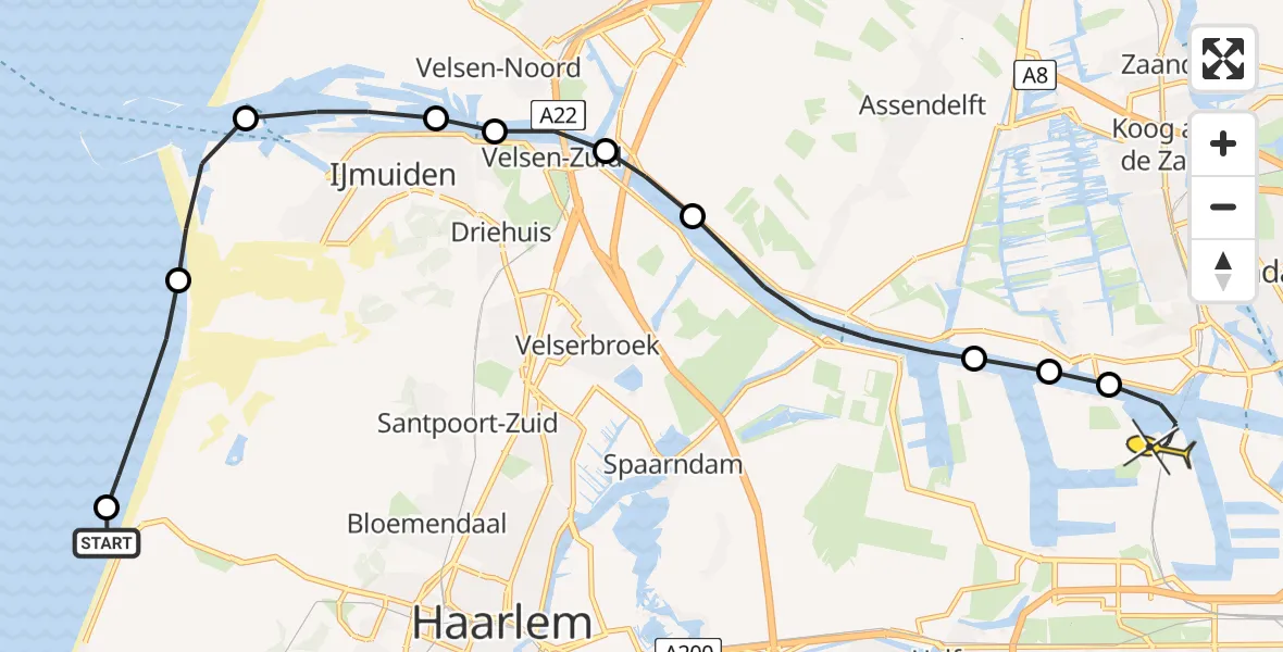 Routekaart van de vlucht: Lifeliner 1 naar Amsterdam Heliport