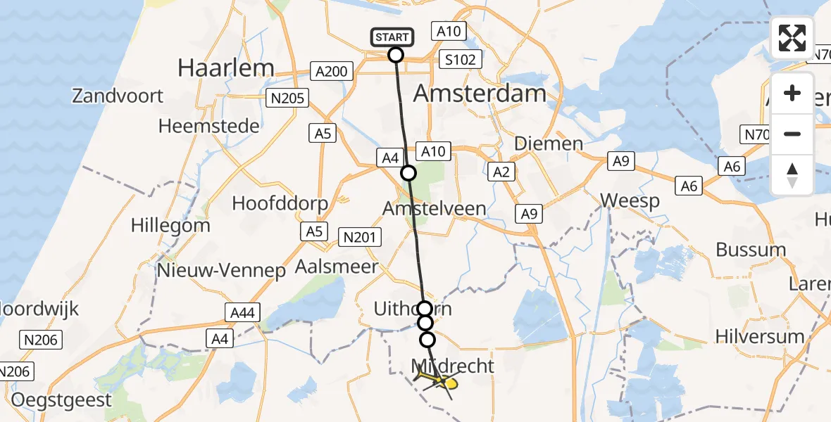 Routekaart van de vlucht: Lifeliner 1 naar Mijdrecht