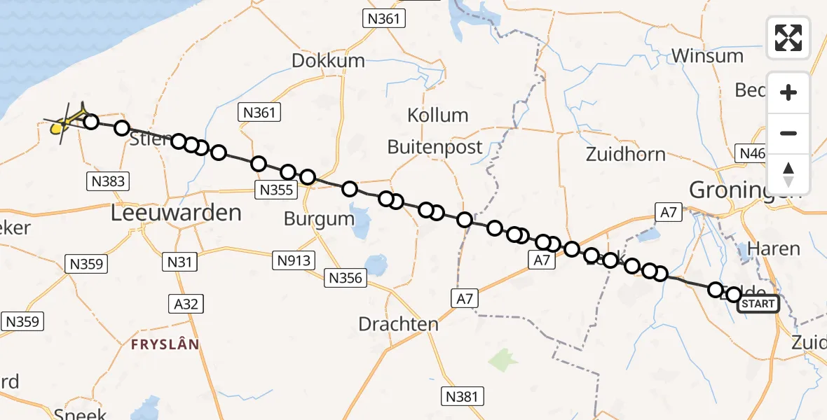 Routekaart van de vlucht: Lifeliner 4 naar St.-Annaparochie