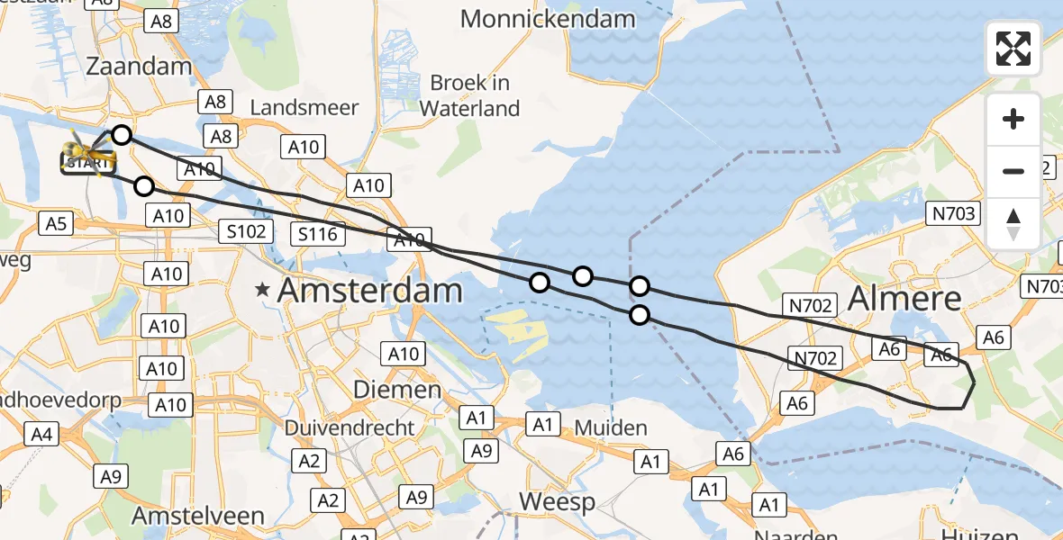 Vluchtroute Traumahelikopter Amsterdam Heliport - Amsterdam Heliport, 12 augustus 2023, 17:32