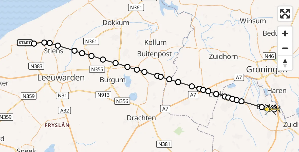 Routekaart van de vlucht: Lifeliner 4 naar Groningen Airport Eelde