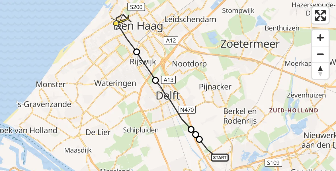 Routekaart van de vlucht: Lifeliner 2 naar Den Haag