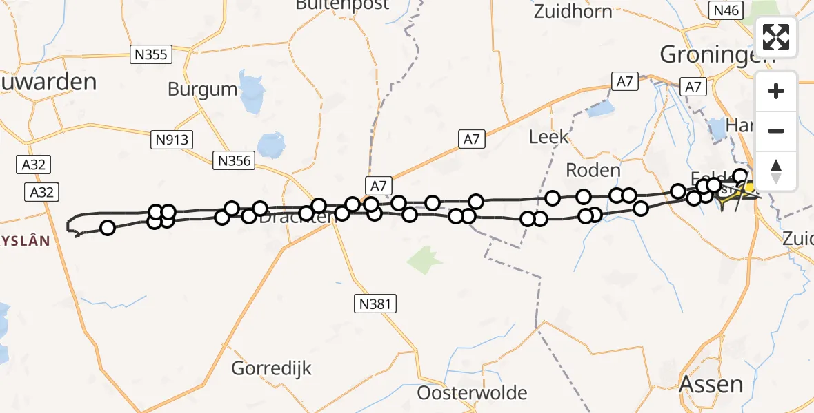 Routekaart van de vlucht: Lifeliner 4 naar Groningen Airport Eelde