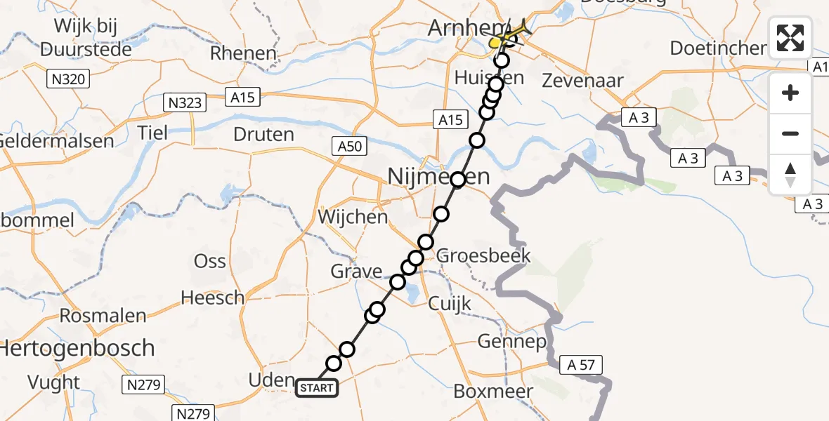 Routekaart van de vlucht: Lifeliner 3 naar Arnhem