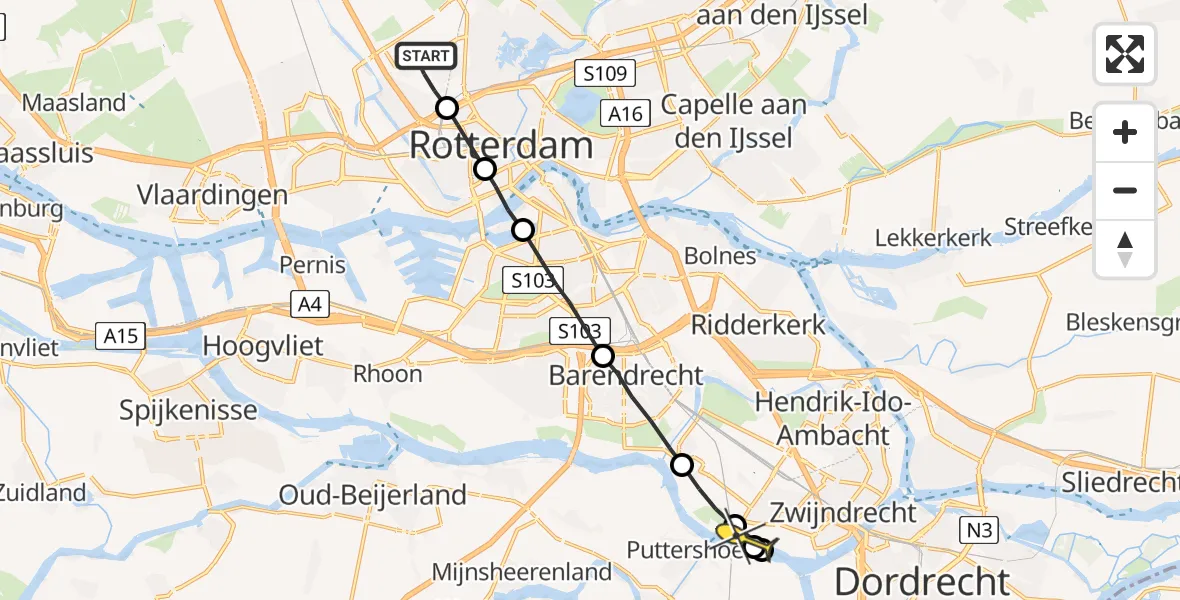 Routekaart van de vlucht: Lifeliner 2 naar Zwijndrecht