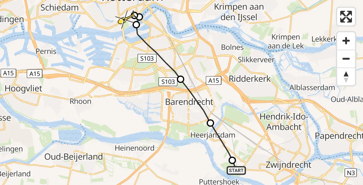 Routekaart van de vlucht: Lifeliner 2 naar Erasmus MC