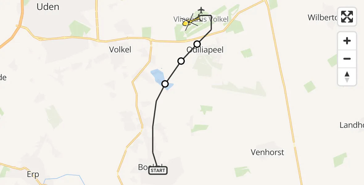 Routekaart van de vlucht: Lifeliner 3 naar Vliegbasis Volkel