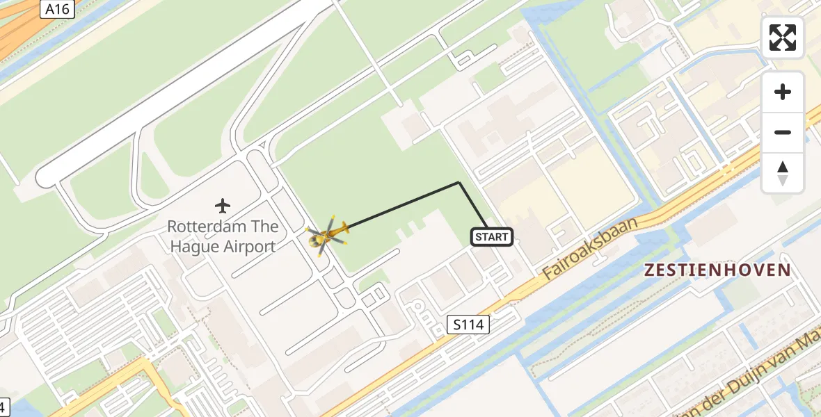 Vluchtroute Traumahelikopter Rotterdam The Hague Airport - Rotterdam The Hague Airport, 13 augustus 2023, 07:54