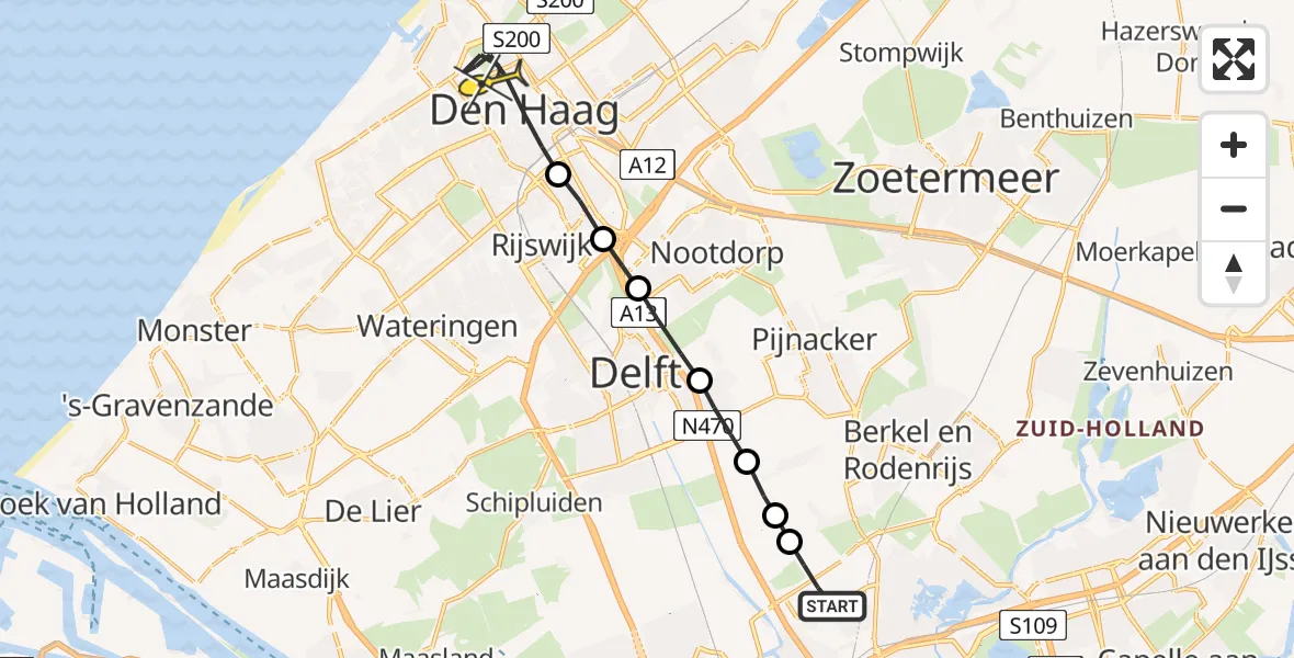 Routekaart van de vlucht: Lifeliner 2 naar Den Haag