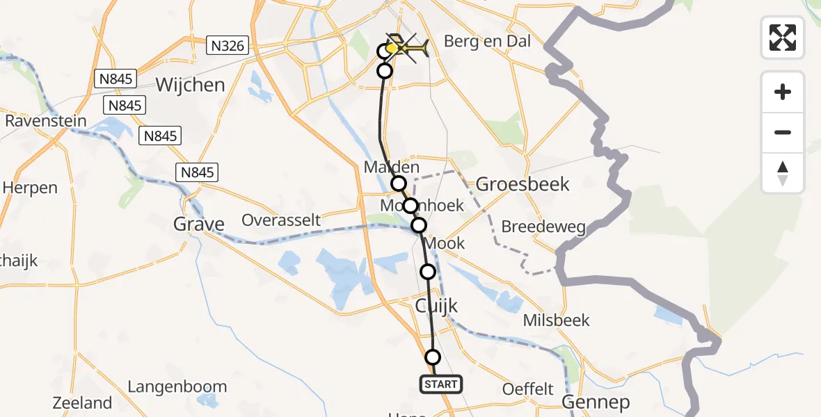 Routekaart van de vlucht: Lifeliner 3 naar Radboud Universitair Medisch Centrum