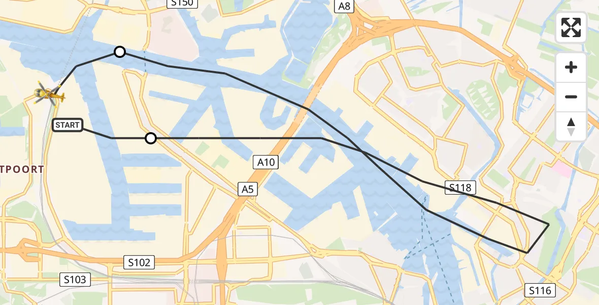 Vluchtroute Traumahelikopter Amsterdam Heliport - Amsterdam Heliport, 13 augustus 2023, 10:45