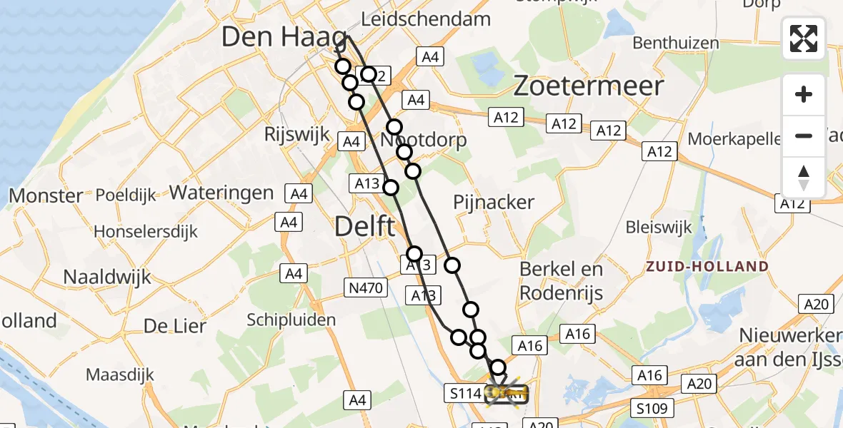 Vluchtroute Traumahelikopter Rotterdam The Hague Airport - Rotterdam The Hague Airport, 13 augustus 2023, 11:06