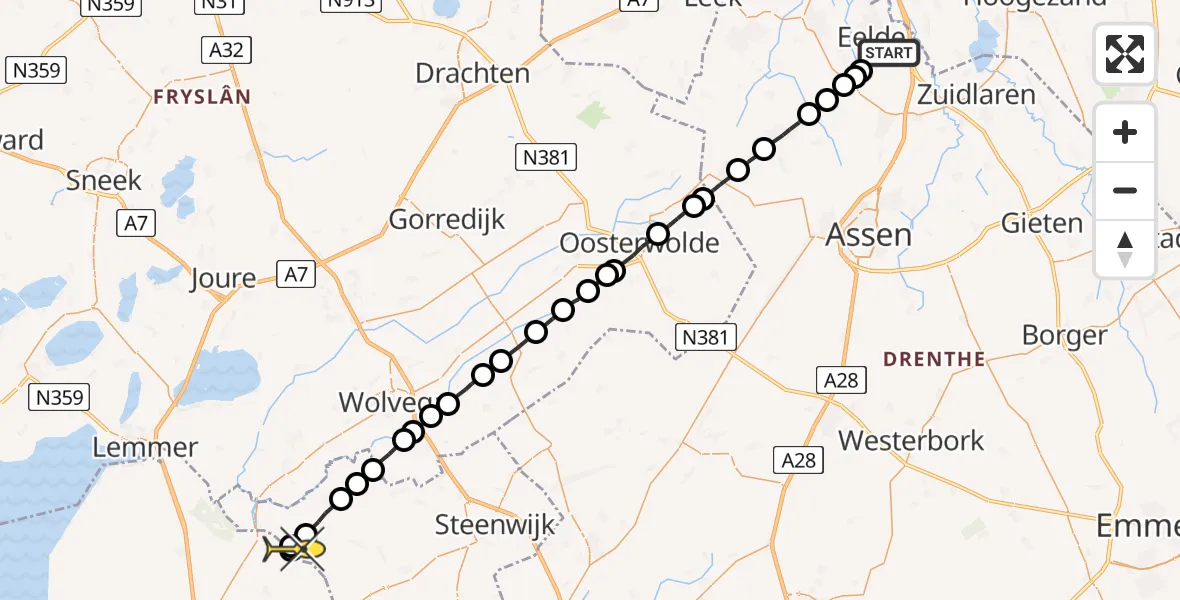 Routekaart van de vlucht: Lifeliner 4 naar Blankenham