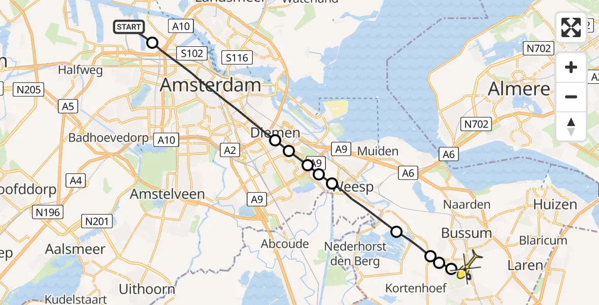 Routekaart van de vlucht: Lifeliner 1 naar Hilversum